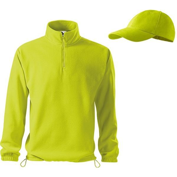 Hanorac din fleece, cu fermoar scurt, culoare lime + sapca, mar.l