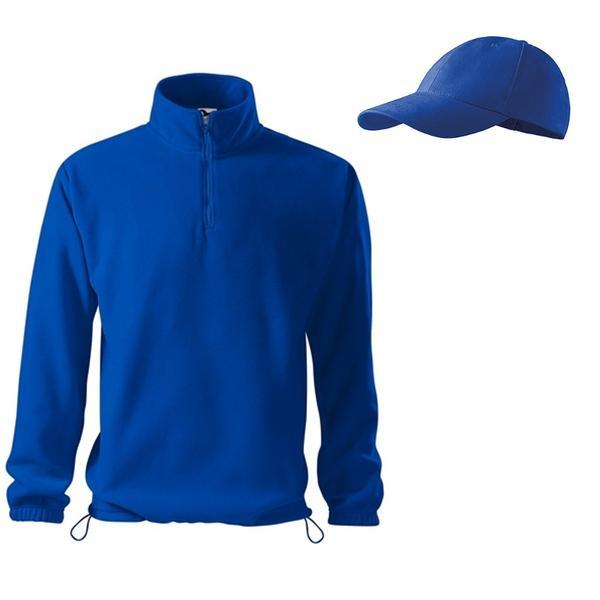 Hanorac fleece, cu fermoar scurt, culoare albastru regal + sapca, mar.3xl 