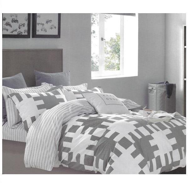 Lenjerie de pat dublu, model piese puzzle tinco boutique, dimensiuni 230x250cm, alb cu gri, 4 piese