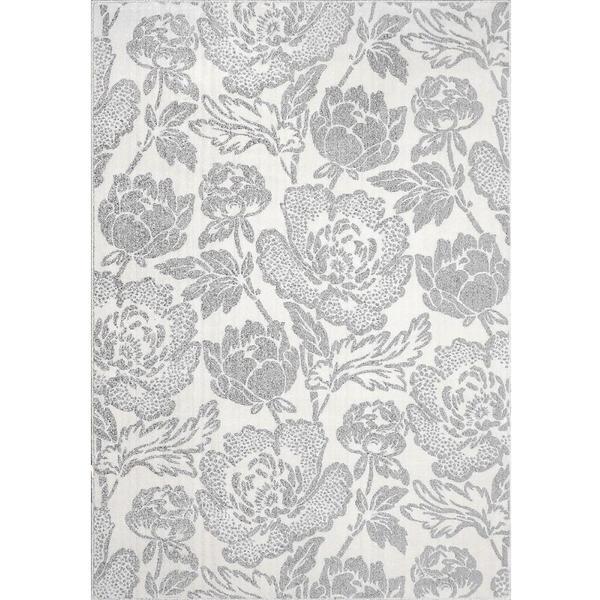 Covor modern, sofia floral, alb/gri, 60x110 , 2450 gr/mp