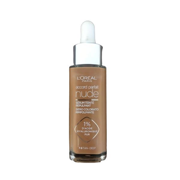 Serum Redensificator Infuzat cu Pigmenti si Acid Hialuronic – L'Oreal Paris Accord Parfait Nude Siero Colorado Rimpolpante 1% D'Acide Hyaluronico Pur, nuanta 7-8 Tan-Deep, 30 ml 7.8 imagine noua