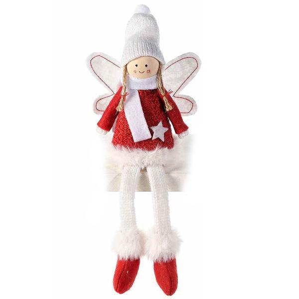 Figurina inger din textil alb rosu 10x5x13 cm