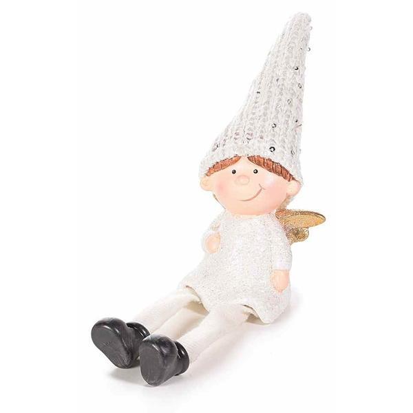 Figurina inger din polirasina si textil alb 6x11x16 cm
