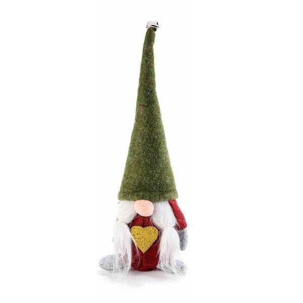 Figurina craciunita din textil alb auriu verde rosu 9x6x27 cm