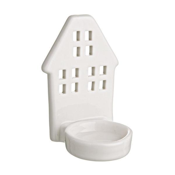 Candela din portelan alb model casuta 7x6x10 cm