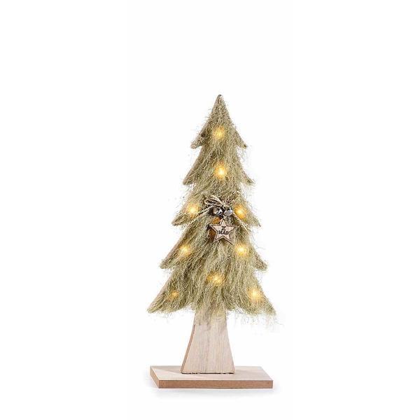 Brad din lemn natur si textil crem cu leduri 19 cm x 5.5 cm x 31 h