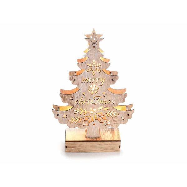 Brad din lemn natur cu leduri 16 cm x 5 cm x 24.5 h