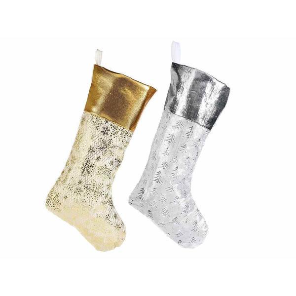 Set 2 ciorapi suspendabili din textil auriu argintiu model craciun 26x48 cm