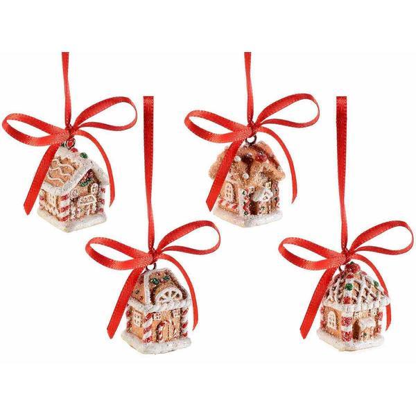 Set 4 ornamente brad din polirasina model casute 2x2x3 cm