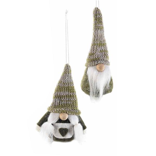 Set 2 ornamente de brad din textil alb verde model mos craciun si craciunita 4x11 cm