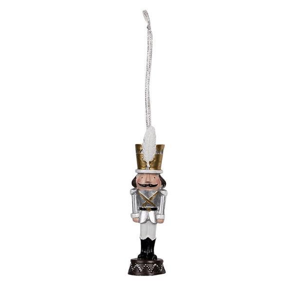 Ornament brad model spargatorul de nuci din polirasina argintie 3 cm x 3 cm x 13 h