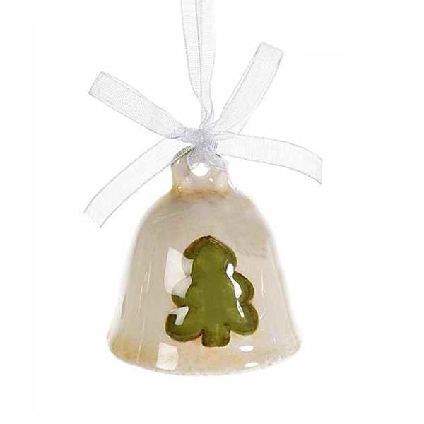 Clopotel suspendabil din ceramica crem verde model brad ø 5x5 cm