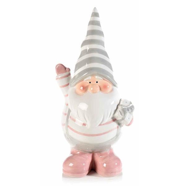 Figurina Mos Craciun din ceramica alba roz gri 12x10x25 cm