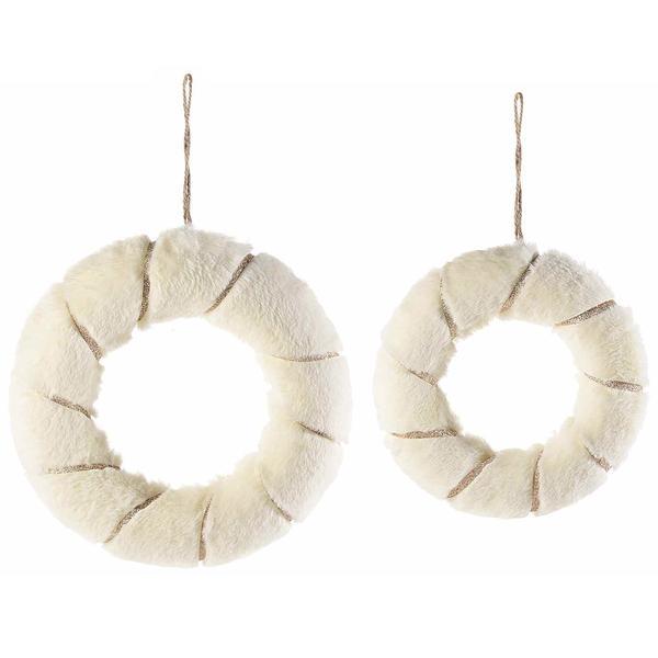 Set 2 coronite din textil alb si auriu ø 26 cm si ø 21 cm
