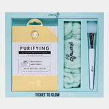 Set cadou masca Pharma Oil, Ticket To Glow, masca peel-off Purifying cu alge si anti-aging, bentita SPA si spatula