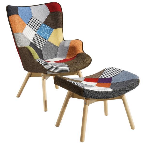 Fotoliu rusko cu taburet suport picioare, design patchwork - unic spot ro