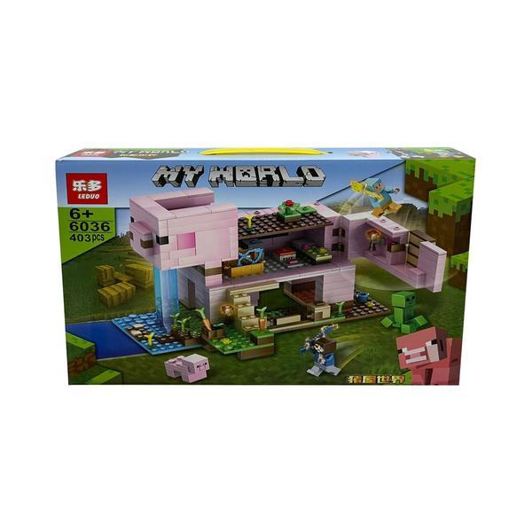 Set de constructie leduo, my world of minecraft mobil, casuta purcelusului cu efecte luminoase, 403 piese