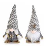 Set 2 figurine Mos Craciun si Craciunita din textil gri auriu 8x8x17 cm