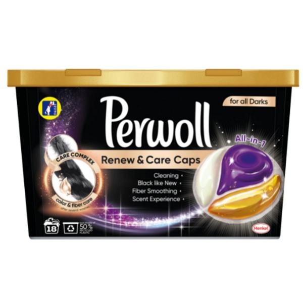 Detergent Capsule pentru Rufe Negre - Perwoll Renew & Care Caps All-in-1 for All Darks, 18 buc