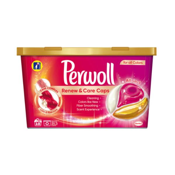 Detergent Capsule pentru Rufe Colorate - Perwoll Renew & Care Caps All-in-1 for All Colors, 18 buc