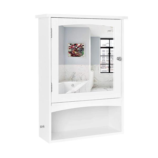 Dulap baie de perete cu oglinda, raft ajustabil, mdf, alb, 48 x 16 x 65