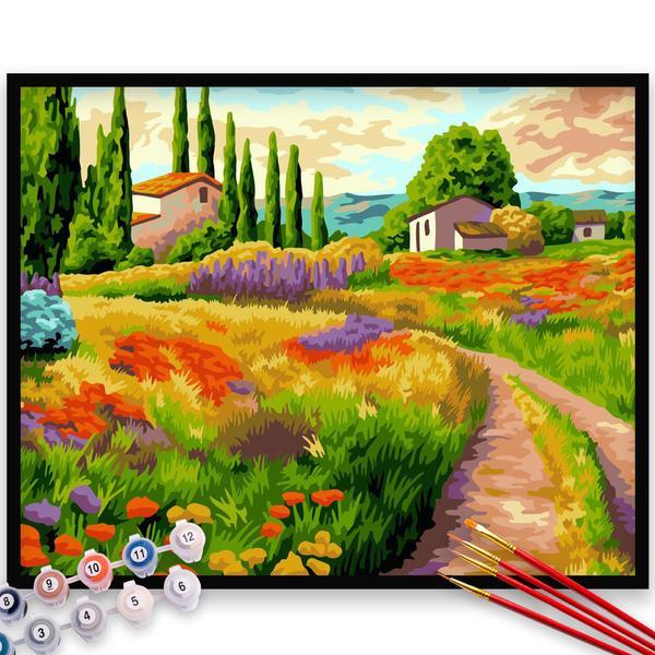 Kit pictura pe numere, panza, rama lemn, pensule si culori acrilice, 40x50 cm, peisaje, m1267