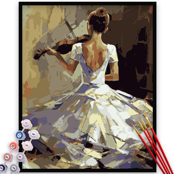 Kit pictura pe numere, panza, rama lemn, pensule si culori acrilice, 40x50 cm, muzica, m921