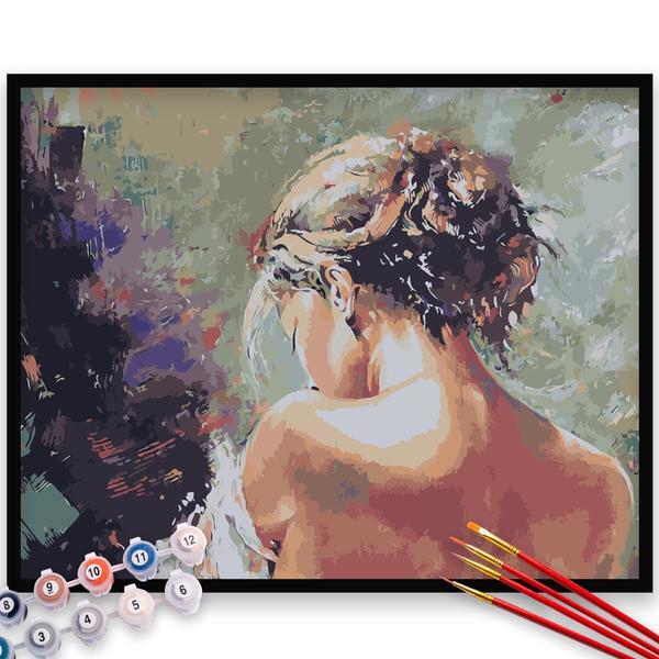 Kit pictura pe numere, panza, rama lemn, pensule si culori acrilice, 40x50 cm, erotic, m519
