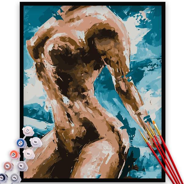 Kit Pictura pe numere, panza, rama lemn, pensule si culori acrilice, 40x50 cm, Erotic, M514