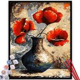 Kit Pictura pe numere, panza, rama lemn, pensule si culori acrilice, 40x50 cm, Flori, M741