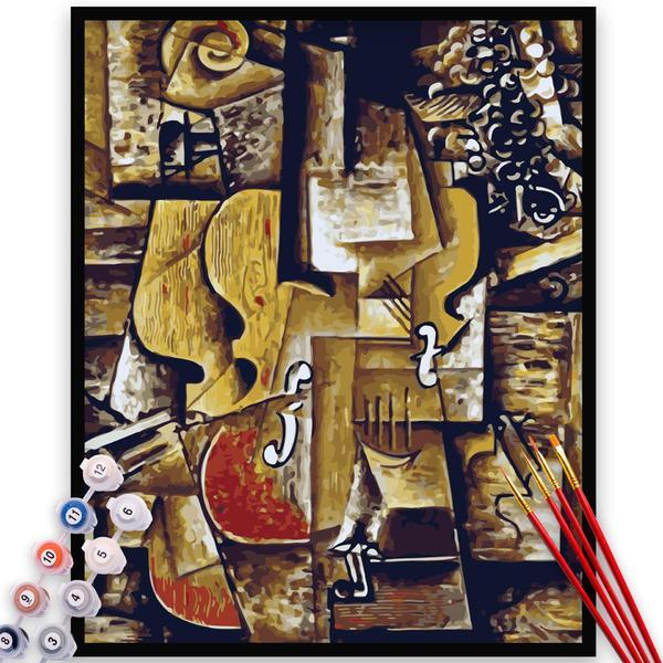 Kit Pictura pe numere, panza, rama lemn, pensule si culori acrilice, 40x50 cm, Muzica, M892