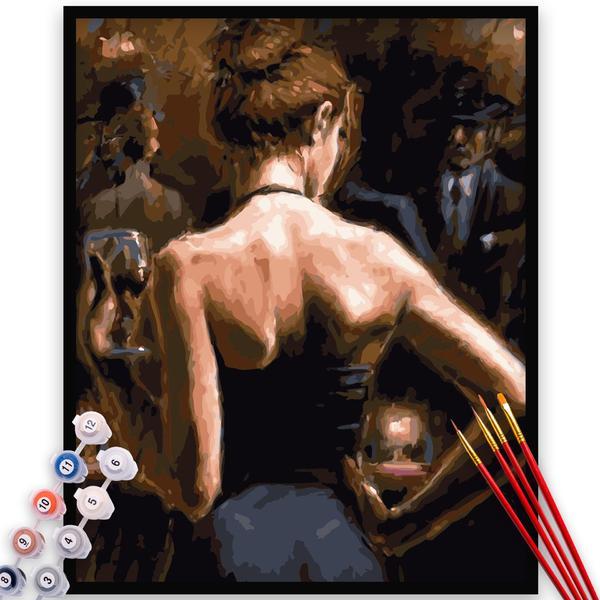 Kit pictura pe numere, panza, rama lemn, pensule si culori acrilice, 40x50 cm, portret, m1374