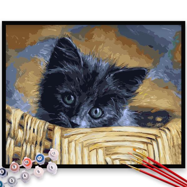 Kit pictura pe numere, panza, rama lemn, pensule si culori acrilice, 40x50 cm, animale, m309