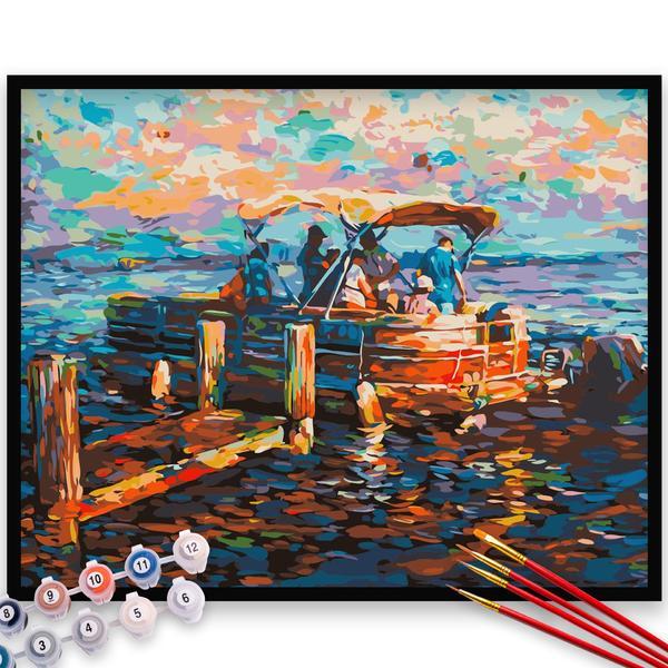 Kit pictura pe numere, panza, rama lemn, pensule si culori acrilice, 40x50 cm, peisaje, m1204