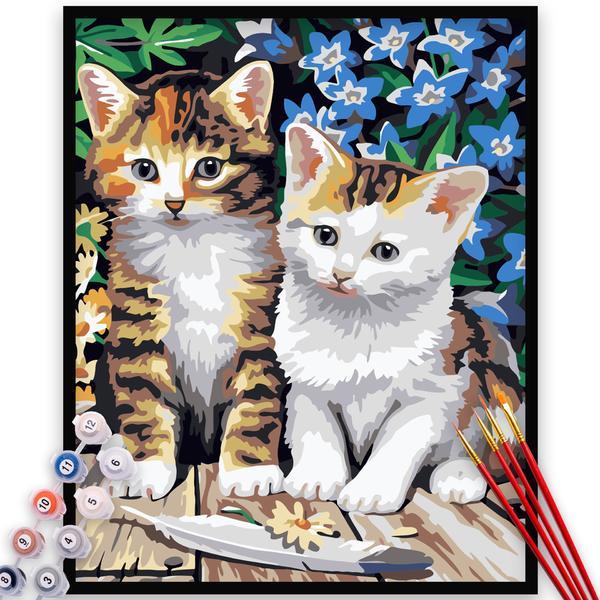Kit pictura pe numere, panza, rama lemn, pensule si culori acrilice, 40x50 cm, animale, m306
