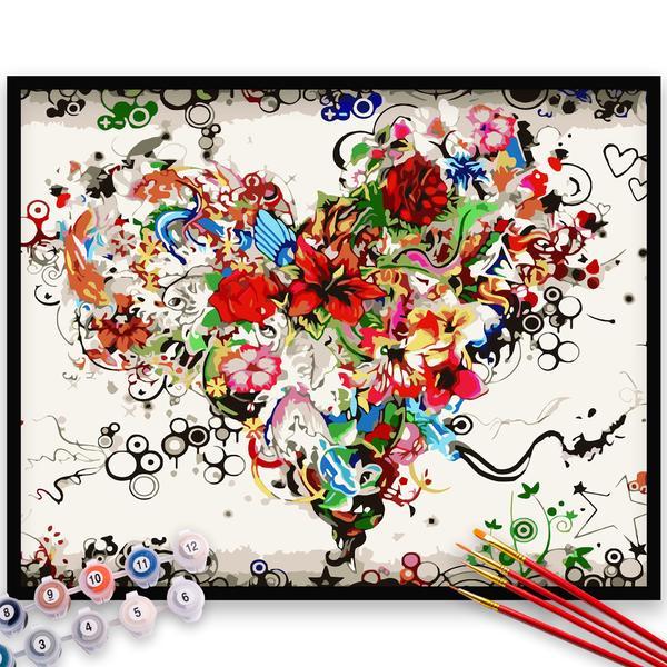 Kit pictura pe numere, panza, rama lemn, pensule si culori acrilice, 40x50 cm, iubire, m822