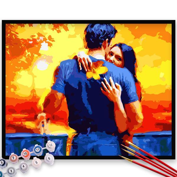 Kit pictura pe numere, panza, rama lemn, pensule si culori acrilice, 40x50 cm, iubire, m807