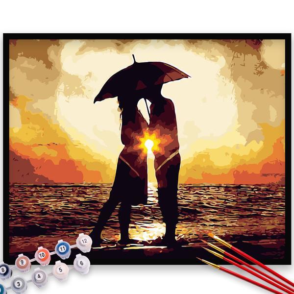 Kit pictura pe numere, panza, rama lemn, pensule si culori acrilice, 40x50 cm, iubire, m806