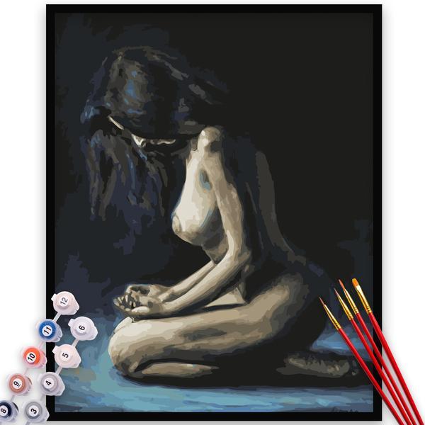 Kit pictura pe numere, panza, rama lemn, pensule si culori acrilice, 40x50 cm, erotic, m473