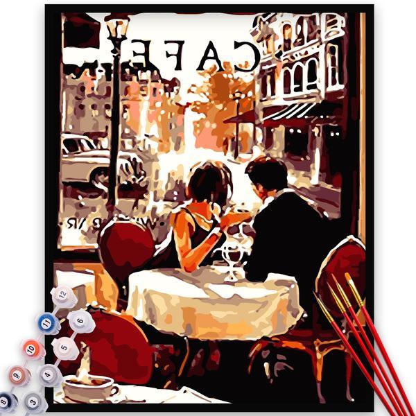 Kit pictura pe numere, panza, rama lemn, pensule si culori acrilice, 40x50 cm, iubire, m798