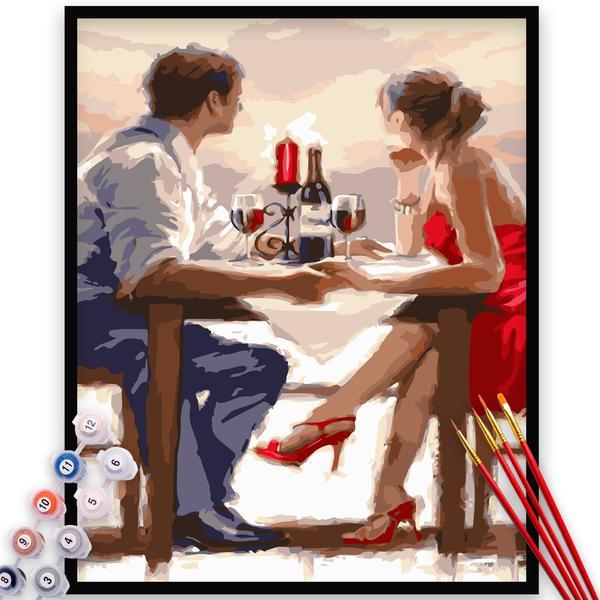 Kit pictura pe numere, panza, rama lemn, pensule si culori acrilice, 40x50 cm, iubire, m795