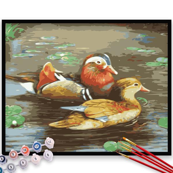 Kit pictura pe numere, panza, rama lemn, pensule si culori acrilice, 40x50 cm, animale, m199