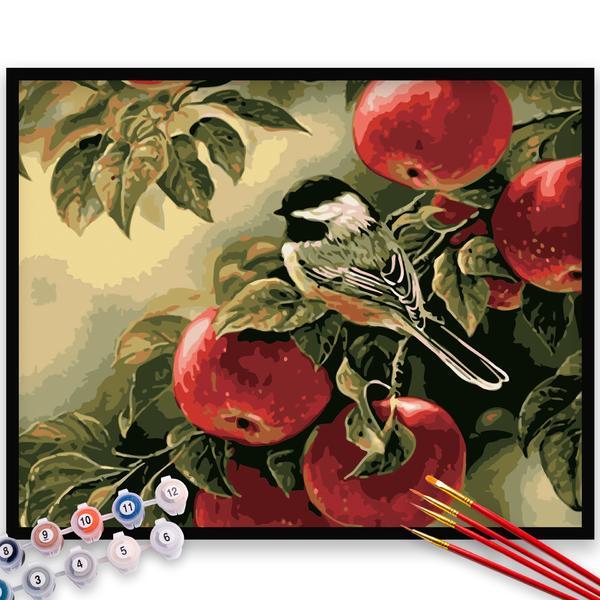 Kit pictura pe numere, panza, rama lemn, pensule si culori acrilice, 40x50 cm, animale, m200