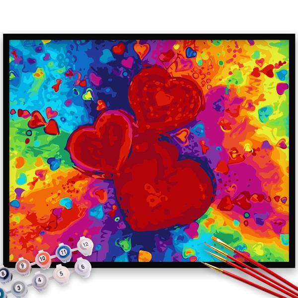 Kit pictura pe numere, panza, rama lemn, pensule si culori acrilice, 40x50 cm, iubire, m840