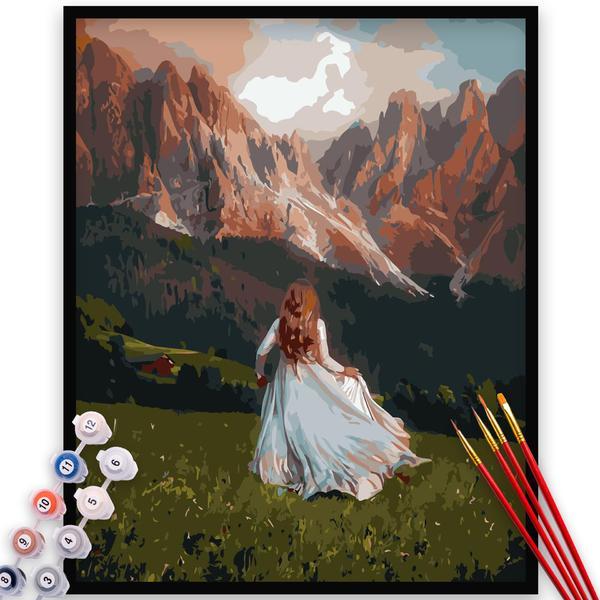Kit pictura pe numere, panza, rama lemn, pensule si culori acrilice, 40x50 cm, peisaje, m1195