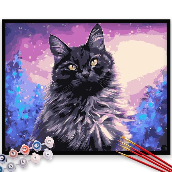 Kit pictura pe numere, panza, rama lemn, pensule si culori acrilice, 40x50 cm, animale, m301