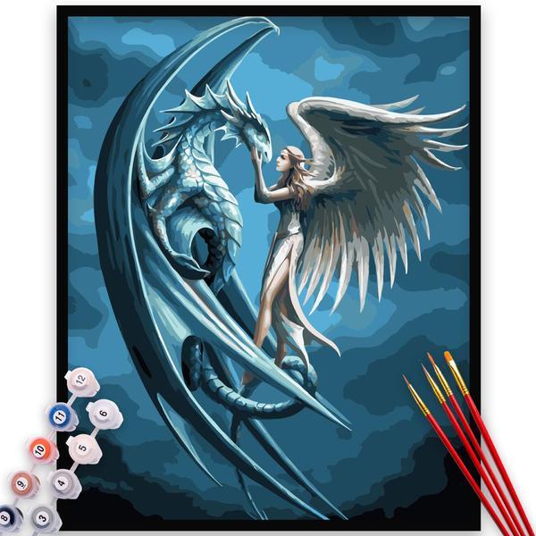 Kit pictura pe numere, panza, rama lemn, pensule si culori acrilice, 40x50 cm, religioase, m1536