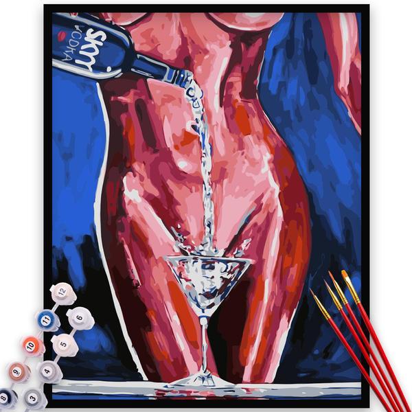 Kit Pictura pe numere, panza, rama lemn, pensule si culori acrilice, 40x50 cm, Erotic, M499