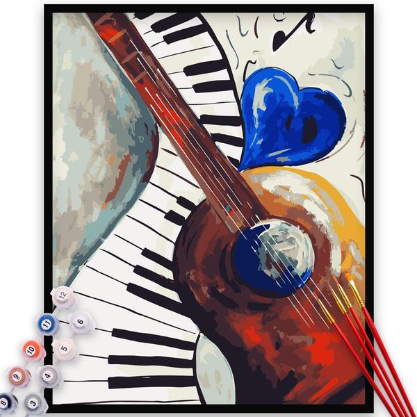 Kit pictura pe numere, panza, rama lemn, pensule si culori acrilice, 40x50 cm, abstract, m63