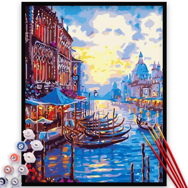 Kit pictura pe numere, panza, rama lemn, pensule si culori acrilice, 40x50 cm, iubire, m825